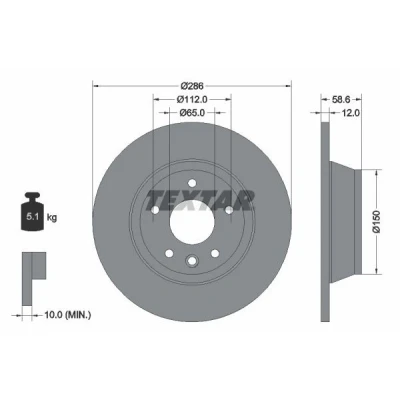 Imagen de TEXTAR PRO 92159403 Disco de freno 286 12 05/06 112 macizo revestido sin perno sujeción rueda, buje rueda AUDI: TT Coupé, Roadster