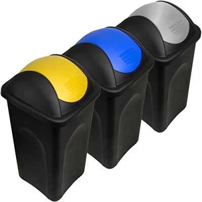 Imagen de Stefanplast 3x Cubos de basura 60L con tapa abatible basurero para cocina Plástico 68x41x41cm fácil limpiar