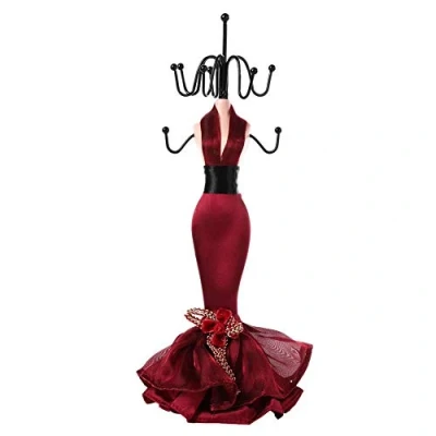 Imagen de expositor de joyas, soporte 4 piezas colgante pendientes pulsera anillo zapatos vestido modelo joyería (Vino rojo)(Burdeos pequeño modelo)