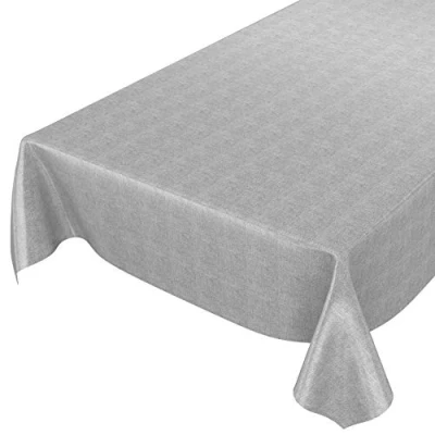 Imagen de ANRO Mantel de Hule, Encerado, Color Gris, Aspecto Lino, 100 x 140 cm
