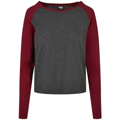 Imagen de Urban Classics Ladies Contrast Raglan Longsleeve Camiseta de manga larga, Mujer, Talla: 4XL, Charcoal/burgundy