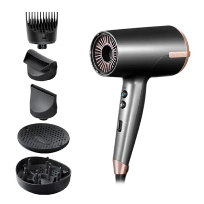 Imagen de Remington Secador de Pelo Professional ONE, sensor Thermacare para proteger cabello, iónico, 8 ajustes, 4 accesorios, reductor encrespamiento, neceser guardar, D6078
