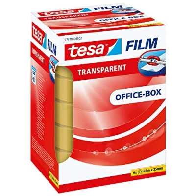 Imagen de tesafilm transparente Cinta Autoadhesiva Resistente al Paso del Tiempo y Rompimiento de Oficina con Fuerte Adhesión 66 m x 25 mm 6 Piezas