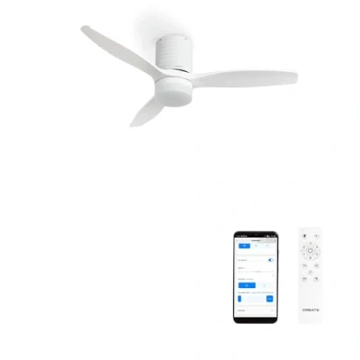 Imagen de CREATE / WINDCALM LINE/Ventilador de techo con luz blanco y líneas horizontales Wifi mando 40W, Ø132 cm, 3 temperaturas luz, temporizador, función verano invierno