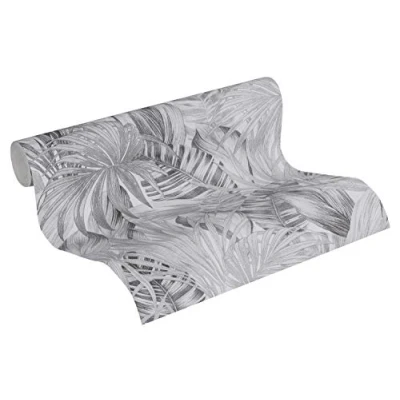 Imagen de A.S. Création Papier peint intissé palmier en gris et blanc Tapisserie pour différentes pièces adhesif 10,05 m x 0,53