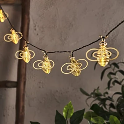 Imagen de Lights4fun Guirnalda Luminosa de 10 Abejas Doradas con LED Blancos Cálidos a Pilas para Exteriores