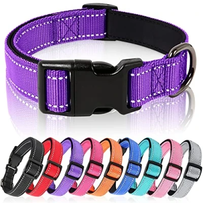 Imagen de HEELE Collar Perro, Nylon Reflectante Neopreno Forrado Ajustable para Perro Grande, Morado, L
