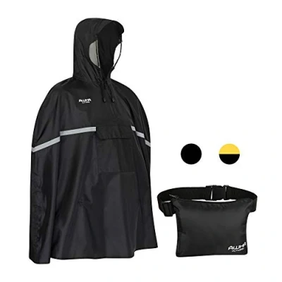 Imagen de AWHA Poncho de Lluvia Bicicleta negro Impermeable con Capucha Lados Transparentes/Banda Reflectante/Chubasquero Hombre y Mujer/Poncho Patinete Scooter