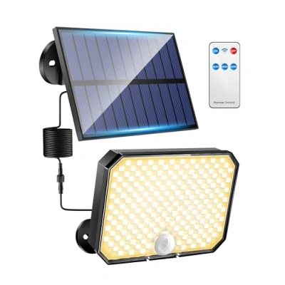 Imagen de One Fire Luz Solar Exterior Jardin,【190LED 1500LM】 3 Modos Luces Solares Led Jardin, IP65 + Control Remoto Foco Lampara Garaje Jardin[Luz Amarilla Cálida]