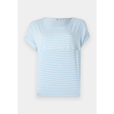 Imagen de Camiseta a Rayas de Mujer con Cuello Redondo y Manga Corta, Color:Turquesa, Talla:XL