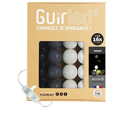 Imagen de GuirLED Guirnalda luminosa bolas de algodón LED USB Luz noche para bebé 2h Adaptador corriente dual 2A incluido 3 intensidades 16 1,6m Azul Oscuro