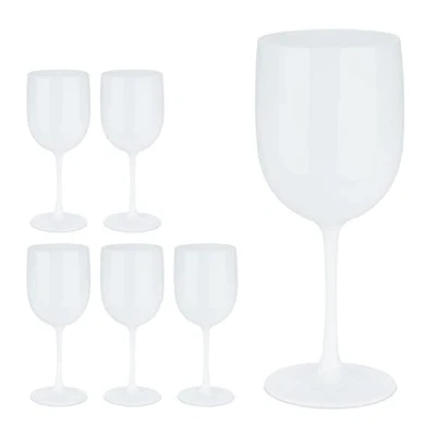 Imagen de Relaxdays Copas Vino Plástico, Set de 6, Irrompibles, Libres BPA, 400 ml, Reutilizables, Vasos Camping, Blanco