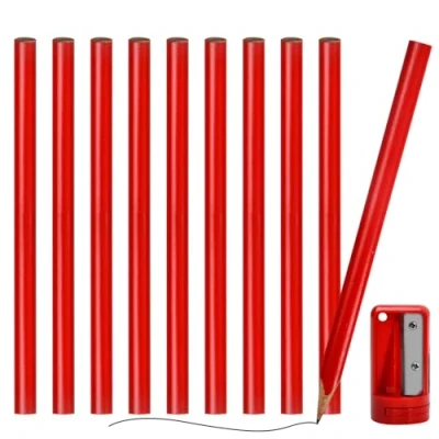 Imagen de Wisebom 10 PCS Lápices de Carpintero, Grueso Arquitectos Lápiz Carpintero Profesional &amp; 1pcs Sacapuntas Para Exámenes Dibujo Estudiantes, Marcado y Trazado Obras (oval)
