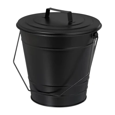 Imagen de Relaxdays Cubo para Cenizas con Tapa, 7 L, Accesorio Chimenea, Estufa, Asa, Almacenar Carbón, Hierro, Negro