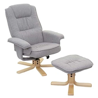 Imagen de Mendler Sillón de relax M56 con taburete, tela/textil, certificado FSC®, color gris claro