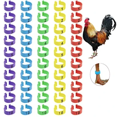 Imagen de YANGWEN Anillos de Pierna Pollo,50 PCS identificación Pollo,Clip numerado en Aves Corral,Anillas para Gallinas Pollito,Pato,Paloma,Ganso (5 Colores,16 mm)
