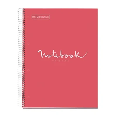 Imagen de Miquelrius Cuaderno A4 Notebook Emotions, 80 Hojas 90 g/m², Rayado Punteado (Dots), 1 Franja de Color, Espiral Microperforado, Tapa Extra Rígida, 4 Taladros, Coral