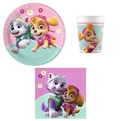 Imagen de Procos DY10273867 Paw Patrol Skye &amp; Everest Party Set Pequeño, platos, vasos y servilletas, decoración de mesa, cumpleaños
