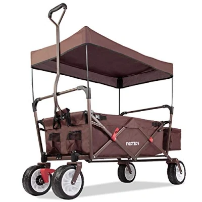 Imagen de Fuxtec Bollerwagen CT350, carro plegable de accionamiento manual transporte niños playa cualquier terreno, jardin capota desmontable, asa tracción, 4 ruedas, bolsa trasera y funda