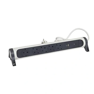 Imagen de Legrand 694510, Regleta de enchufes con protección contra sobretensión, USB, Interruptor, Enchufe múltiple 5 Tomas Corriente, Cable 1,5 MTS., Color Blanco/Gris Oscuro