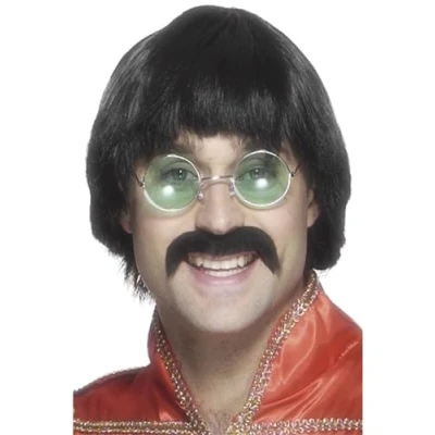 Imagen de Smiffys Peluca y bigote de los 70 Mersey, negra, estilo corto