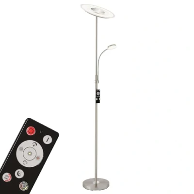 Imagen de Briloner Leuchten Lámpara LED de pie con brazo lectura, regulable sin niveles mando a distancia, metal, 28 W, 2500 lm, níquel mate, altura: 180 cm
