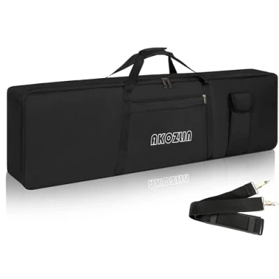 Imagen de AKOZLIN Funda de teclado acolchada portátil 88 teclas, dimensiones 54 x 6.7 13.2 pulgadas, bolsa eléctrica para piano (negro y amarillo)
