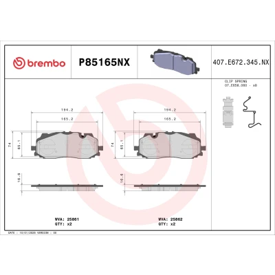 Imagen de BREMBO P85165NX Juego de pastillas freno preparado para indicador desgaste Chapa antichirridos sin accesorios