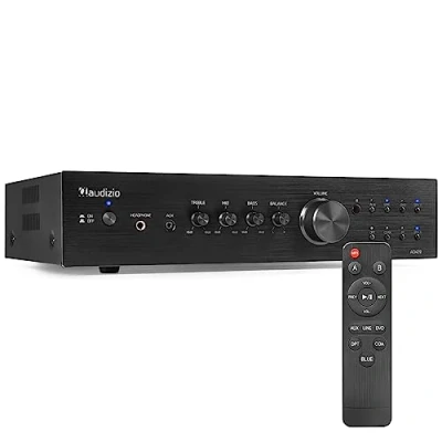 Imagen de Audizio AD420B Amplificador Hi FI de 400w (4 Canales x 100w) y Bluetooth, 1 Salida subwoofer, óptica coaxial, 2 Salidas Altavoz, MP3, EQ, Ideal para Escuchar tu música, Color Negro