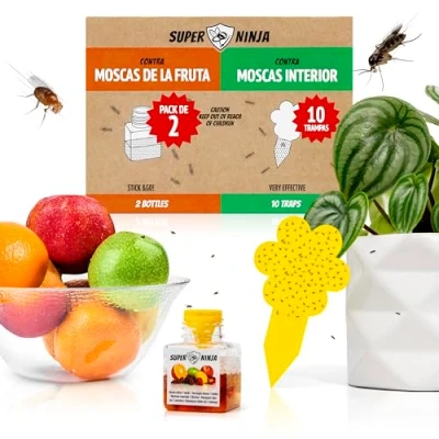 Imagen de Super Ninja Pegatinas Amarillas y Trampa para Moscas de la Fruta, 10 2 trampas Lucha contra Las fácil Usar
