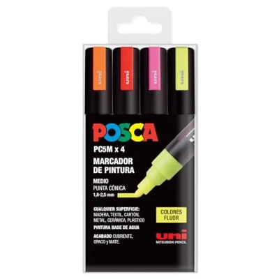 Imagen de UNI Posca Set PC 5M Fluor Pack 4 rotuladores
