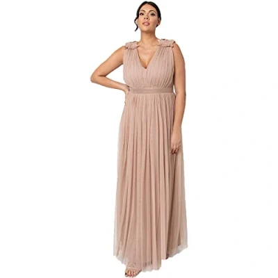 Imagen de Maya Deluxe Maxivestido con Detalle de Volantes En Los Hombros Vestido Dama Honor, Rubor Taupe, 52 para Mujer