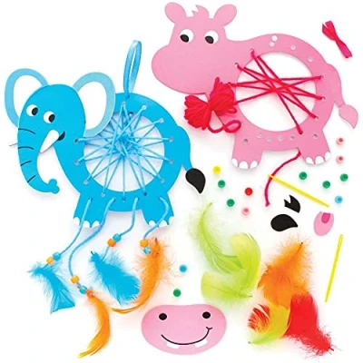 Imagen de Baker Ross FE228 Kits Atrapasueños de Madera Animales la Jungla Paquete 4, haz tu propio atrapasueños, juego manualidades para que los niños decoren y exhiban