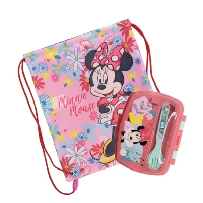 Imagen de Sorrisini Sandwichera Infantil con Compartimentos y Cubiertos, Mochila Cuerdas Infantil, Bolsas Comida Infantiles, Contenedor Almuerzo, Bolsa Escolar, Gimnasio Minnie
