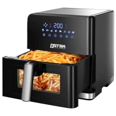 Imagen de Freidora sin Aceite con Ventana de Visualización, 7,5L Aire Caliente, Air Fryer Regulación Temperatura y Tiempo, 8 Programas, Control Táctil, 1700W, Negro