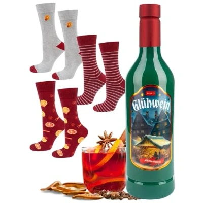 Imagen de soxo Vino Caliente Calcetines Navidad Mujer Algodon Regalos Originales Divertidos 35 40 Glühwein 3 Pares