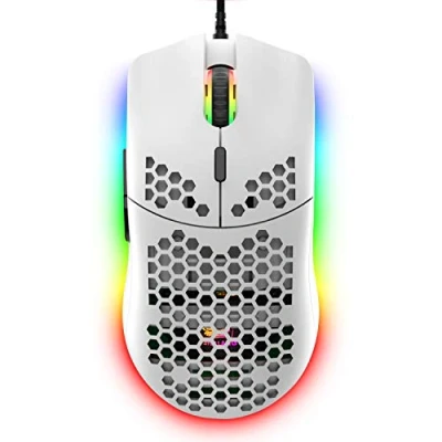 Imagen de ZIYOULANG ratón para Juegos con Cable, 69 G, diseño de Panal Abeja 6400 dpi, USB programable 6 Botones, Jugadores PC y usuarios Xbox PS4, Color Blanco