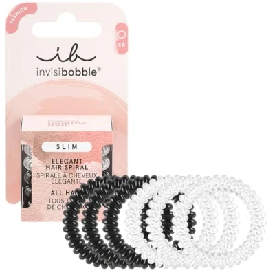 Imagen de Invisibobble Slim Gomas de pelo negras y transparente espiral x6 Gomillas antirotura cordón telefónico mujer