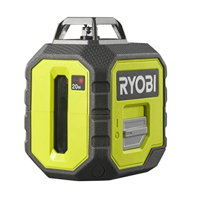 Imagen de RYOBI Nivel Láser Rojo 360º de 2 Líneas Horizontal 360, Vertical 120 y Línea en Cruz Alcance hasta 20m Rosca para Trípode Compacto Preciso 4 Pilas AAA Funda Incluídas RB360RLL