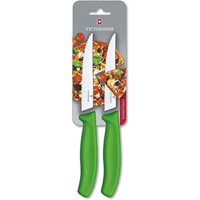 Imagen de Victorinox Swiss Classic, cuchillo profesional para bistec y pizza, hoja extra afilada, filo dentado, 12 cm, mango de plástico, acero inoxidable, verde