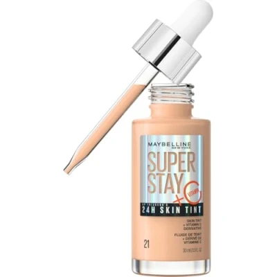Imagen de Maybelline New York,Base de maquillaje enriquecida con Vitamina C, Hasta 24H, Acabado luminoso, Superstay Skin Tint, Tono 21