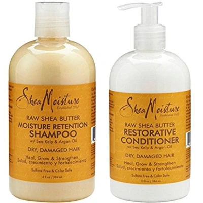 Imagen de Shea Moisture Raw Butter, DUO set Retention Shampoo + Restorative Conditioner, 13 Ounce, 1 each by