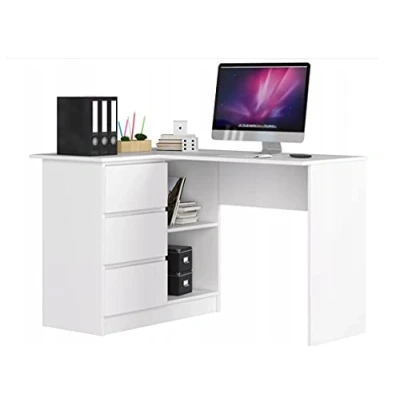 Imagen de BDW Escritorio esquinero wengué y Blanco, 3 cajones a la Izquierda 2 estantes, Gran Espacio para desplegar Habitaciones Juveniles, oficinas Estudios. (Weiß Linken)