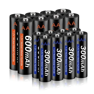 Imagen de CITYORK Pilas Recargables AA 600mAh + Baterías AAA 300mAh 1,2 V NI MH, 1200 Ciclos de Carga, Baja Autodescarga, Paquete 16