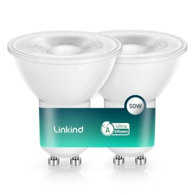 Imagen de Linkind Bombilla LED GU10 Ultraeficiente, 2W Equivalente a 50W, 360Lm Bombillas Bajo consumo de clase A, 4000K Blanco Neutro,Bombilla no regulable,Ángulo haz estrecho 36 , Pack 2