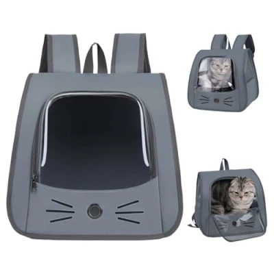 Imagen de Bolsa para Mascotas Plegable,Mochila Gato y Perro,Mochila Gatos Transporte,Mochila Transportín Perro,Transportin Mochilas Perros,para pequeñas como Perros (Gris)