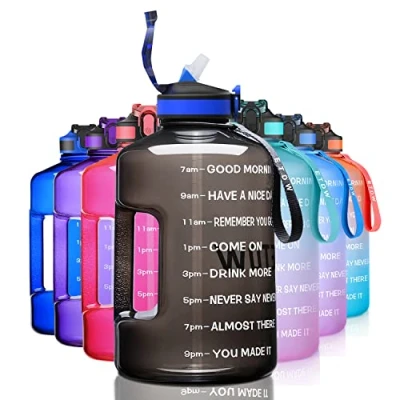 Imagen de ETDW Botella de Agua Deportiva 4l, Marcador Tiempo Inspirador, con Pajita, Libre BPA, a Prueba Fugas Garrafa Reutilizables, para Fitness, Senderismo