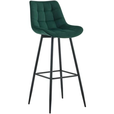Imagen de CLP Taburete de Bar Dartford en Tela o Terciopelo I Silla Alta Cocina Moderna con Base metálica 4 Patas, Color:Verde Claro, Material:Terciopelo