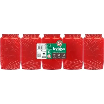 Imagen de Bolsius luz de tumba, composición, color rojo, paquete 5, largo tiempo combustión, 45 horas, vela funeraria y velas conmemorativas, combustión limpia, sin aceite palma