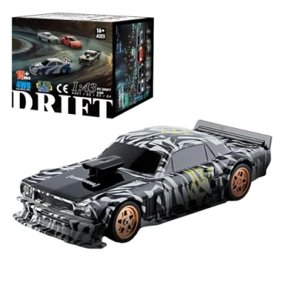 Imagen de SHOYDID RC Electric Mini Racing Drift Modelo de coche con kit luces, escala 1/43, 2.4 G, totalmente proporcional (versión RTR/blanco y negro)